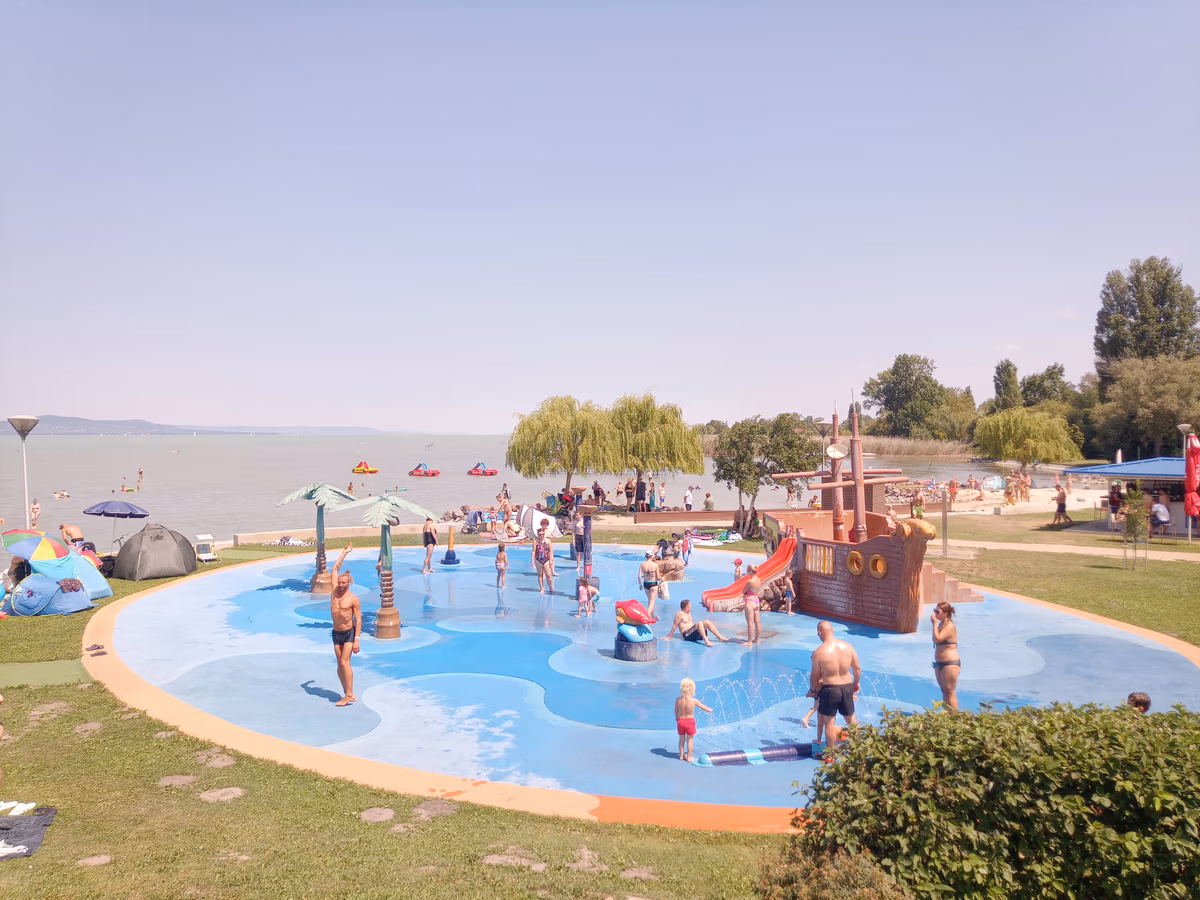 Panorama beach with playground